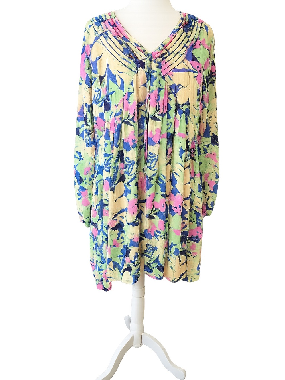 Floral Swing Dress in Pink, Green & Navy